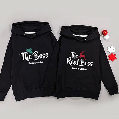 Bespoke The Real Boss Christmas Version - Couple Hooded Pullover Hoodies / Crew-neck Sweater