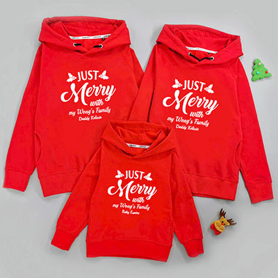 Bespoke Christmas Just-merry-with - Family /Kids Hooded Pullover Hoodies / Crew-neck Sweater / Bodysuits