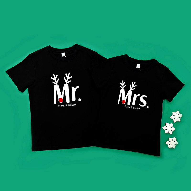 Christmas Mr & Mrs - 情侶/男裝/女裝圓領T-Shirt