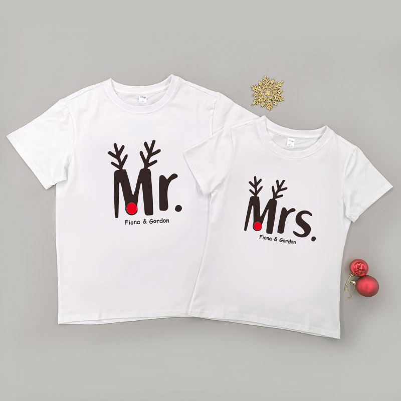 Christmas Mr & Mrs - 情侶/男裝/女裝圓領T-Shirt