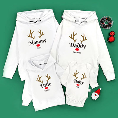 Bespoke Christmas Indeer 1 - Family -Family /Kids Hooded Pullover Hoodies / Crew-neck Sweater / Bodysuits