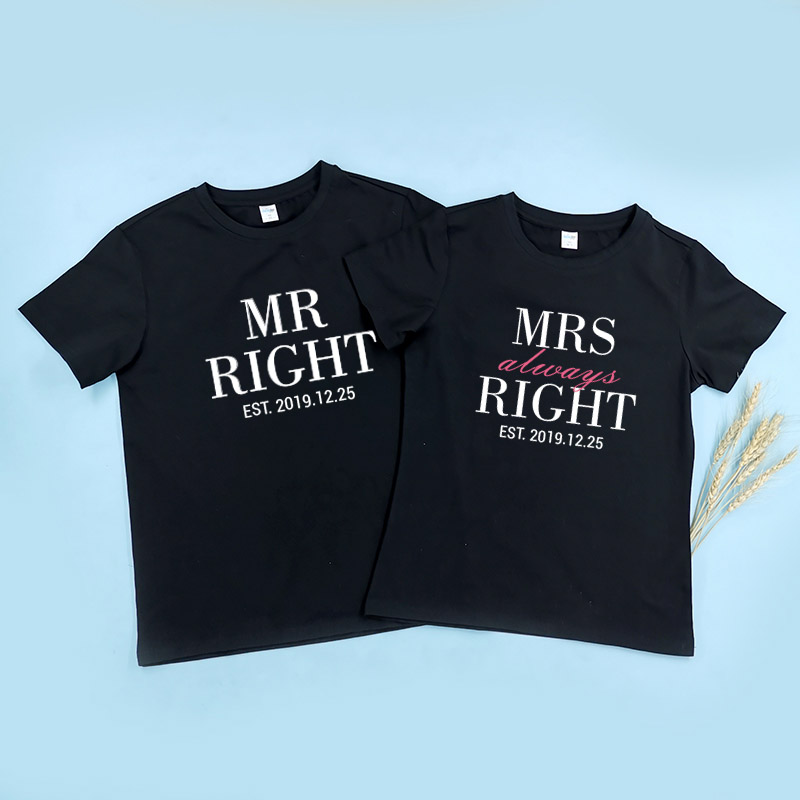 Mr & Mrs Right - 情侶/男裝/女裝圓領T-Shirt