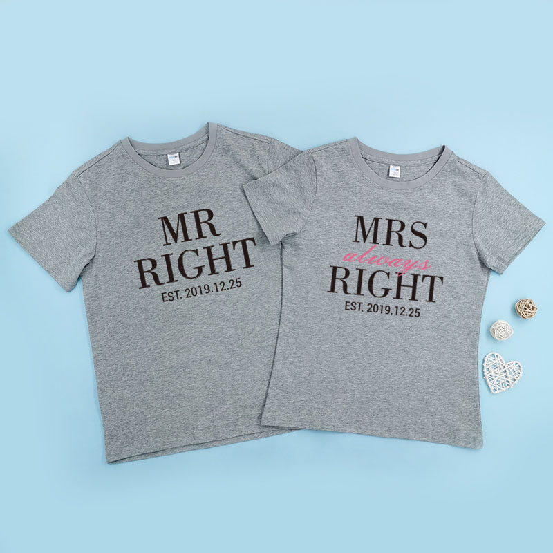Mr & Mrs Right - 情侶/男裝/女裝圓領T-Shirt