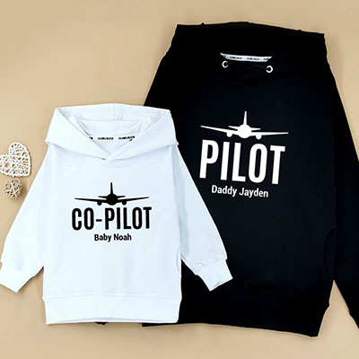 Bespoke Pilot and Co-Pilot - Family /Kids Hooded Pullover Hoodies / Crew-neck Sweater / Bodysuits