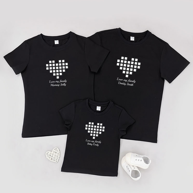 心型馬賽克 - 自定家庭親子T-Shirt/嬰兒連身衣