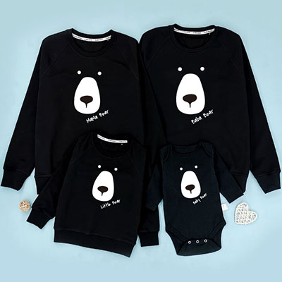 Bespoke Bear Family - Family /Kids Hooded Pullover Hoodies / Crew-neck Sweater / Bodysuits