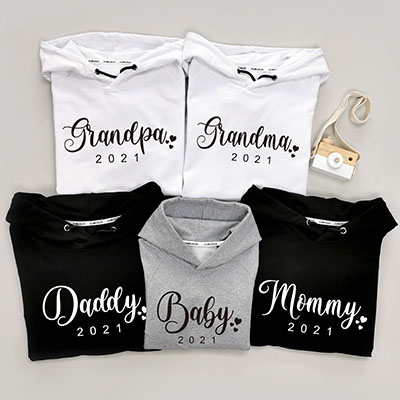 Bespoke Script Text Family - Family /Kids Hooded Pullover Hoodies / Crew-neck Sweater / Bodysuits