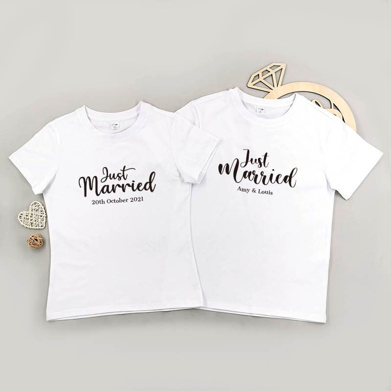 Just Married - 情侶/男裝/女裝圓領T-Shirt