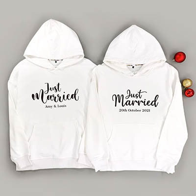 Bespoke Just Married - Couple Hooded Pullover Hoodies / Crew-neck Sweater