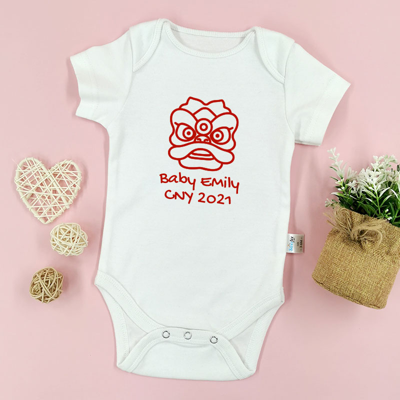 金色中國風舞獅設計 - 自定嬰兒長袖/短袖哈衣/連身衣