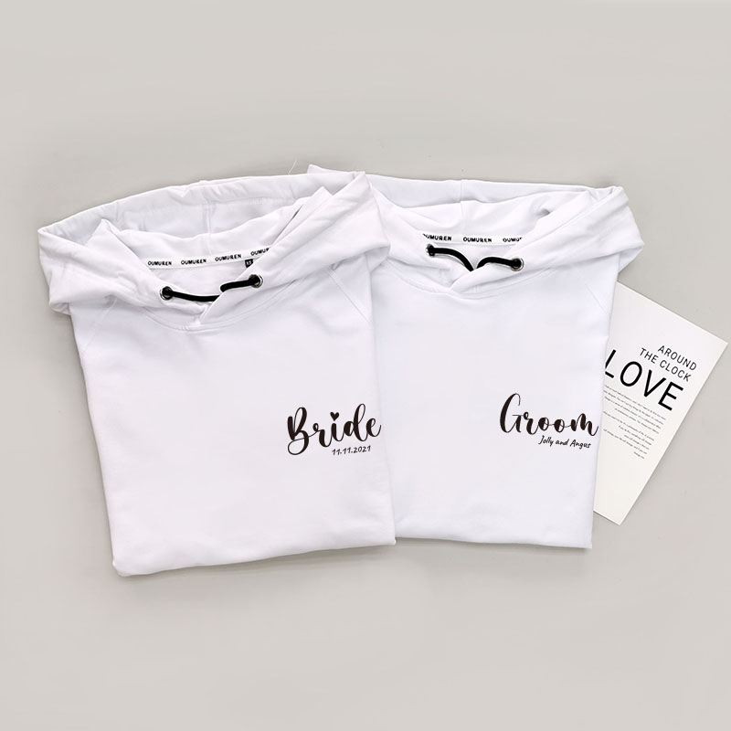 Groom & Bride 胸口設計 - 情侶帶帽衛衣/圓領衛衣