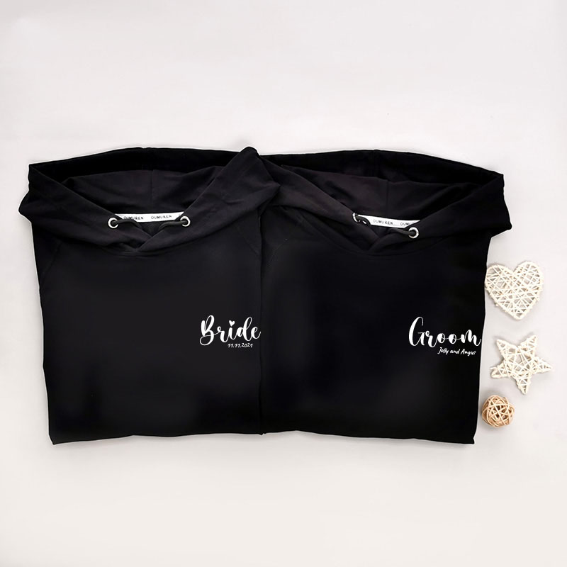 Groom & Bride 胸口設計 - 情侶帶帽衛衣/圓領衛衣