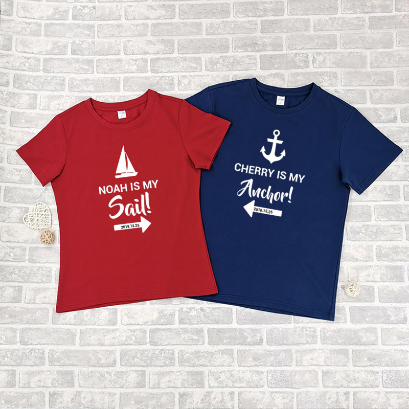 船錨與水手/愛情圖案 - 情侶/男裝/女裝圓領T-Shirt