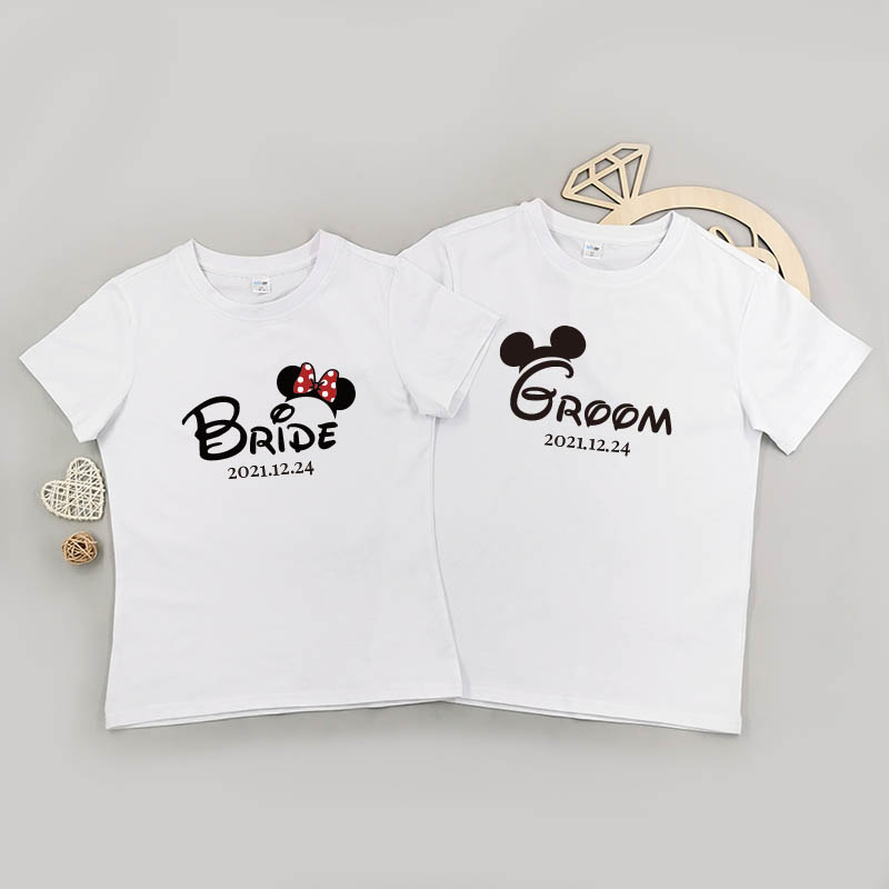 Groom & Bride 米奇版 - 情侶/男裝/女裝圓領T-Shirt
