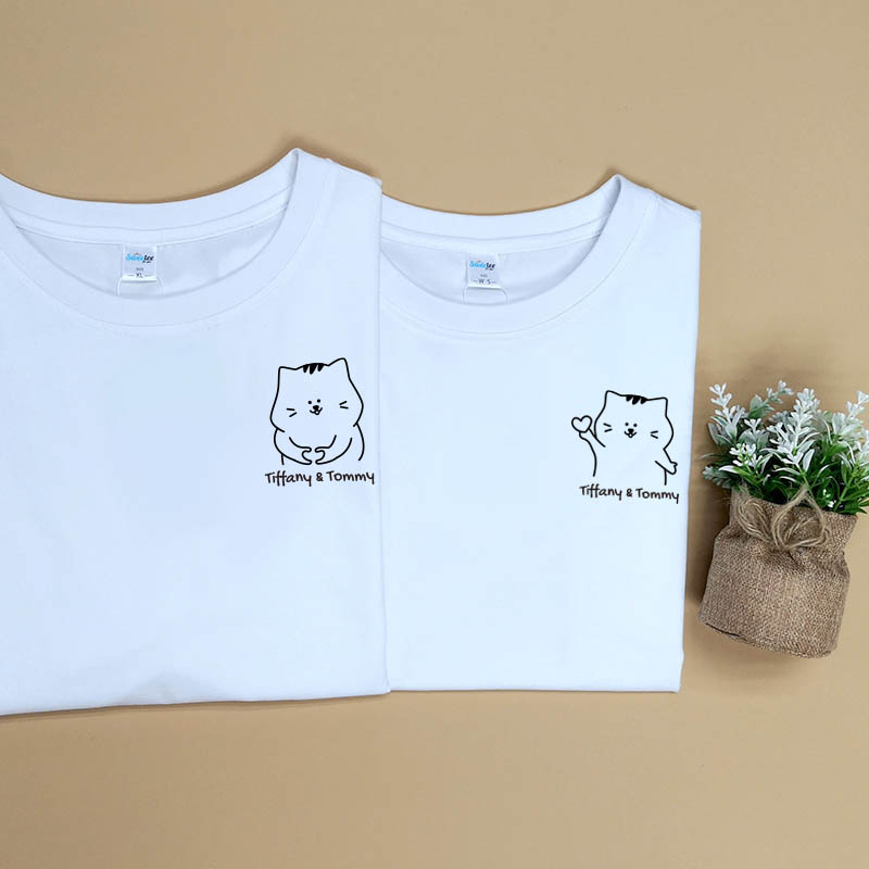 簡約卡通情侶貓 - 情侶/男裝/女裝圓領T-Shirt