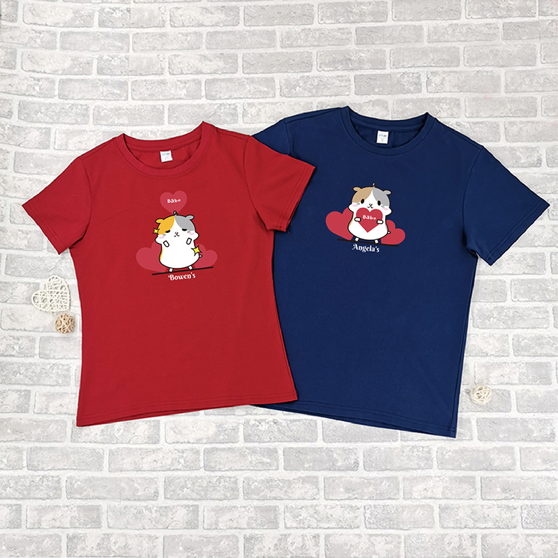 倉鼠卡通情侶 - 情侶/男裝/女裝圓領T-Shirt