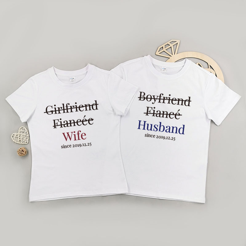 男友/未婚夫/老公 - 自定情侶/男裝/女裝圓領T-Shirt
