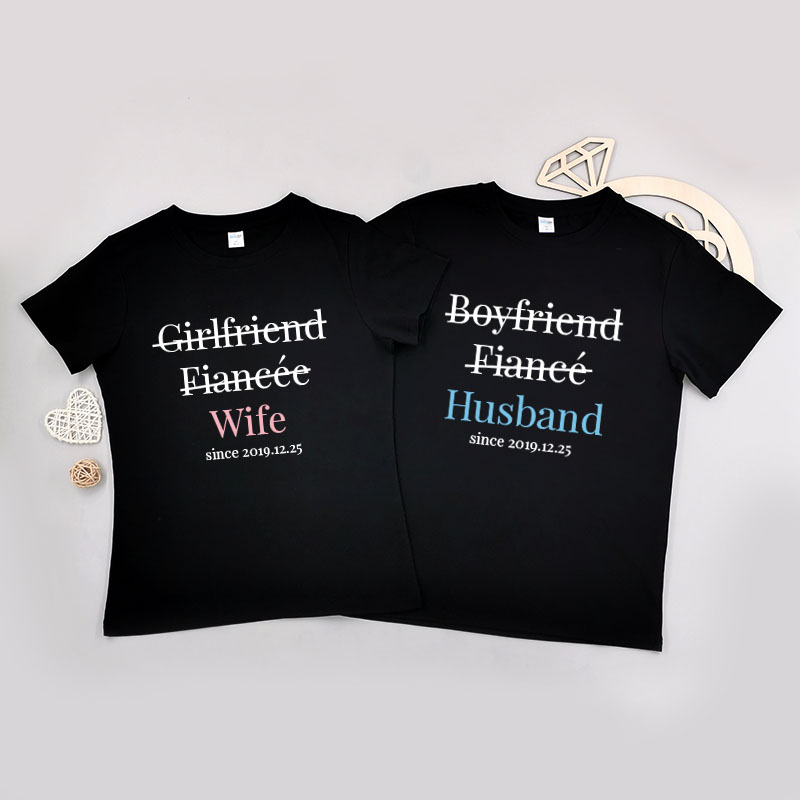 男友/未婚夫/老公 - 自定情侶/男裝/女裝圓領T-Shirt