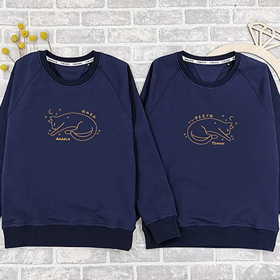 Bespoke Good Night Cat - Hooded Couple Hooded Pullover Hoodies / Crew-neck Sweater