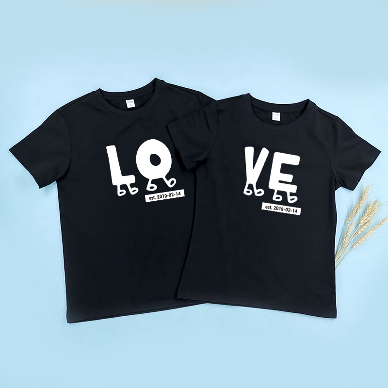 愛情日期 - 情侶/男裝/女裝圓領T-Shirt
